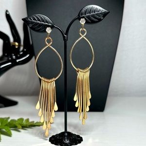 Vintage Long Graduated Paddle Dangles Gold Color Hook Earrings